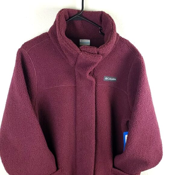 Women's Columbia NWT Purple Maroon Fleece Long Midi Button Up Jacket SZ 2XL - Picture 5 of 11